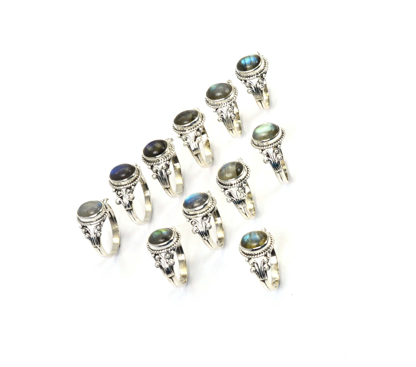 WHOLESALE 11PC 925 SOLID STERLING SILVER LABRADORITE RING LOT