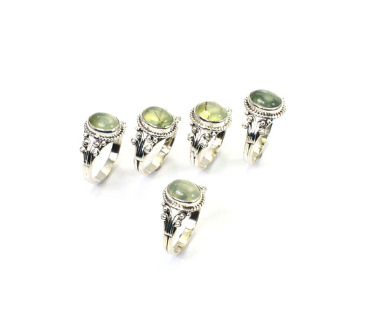 WHOLESALE 5PC 925 SOLID STERLING SILVER GREEN PREHNITE RING LOT