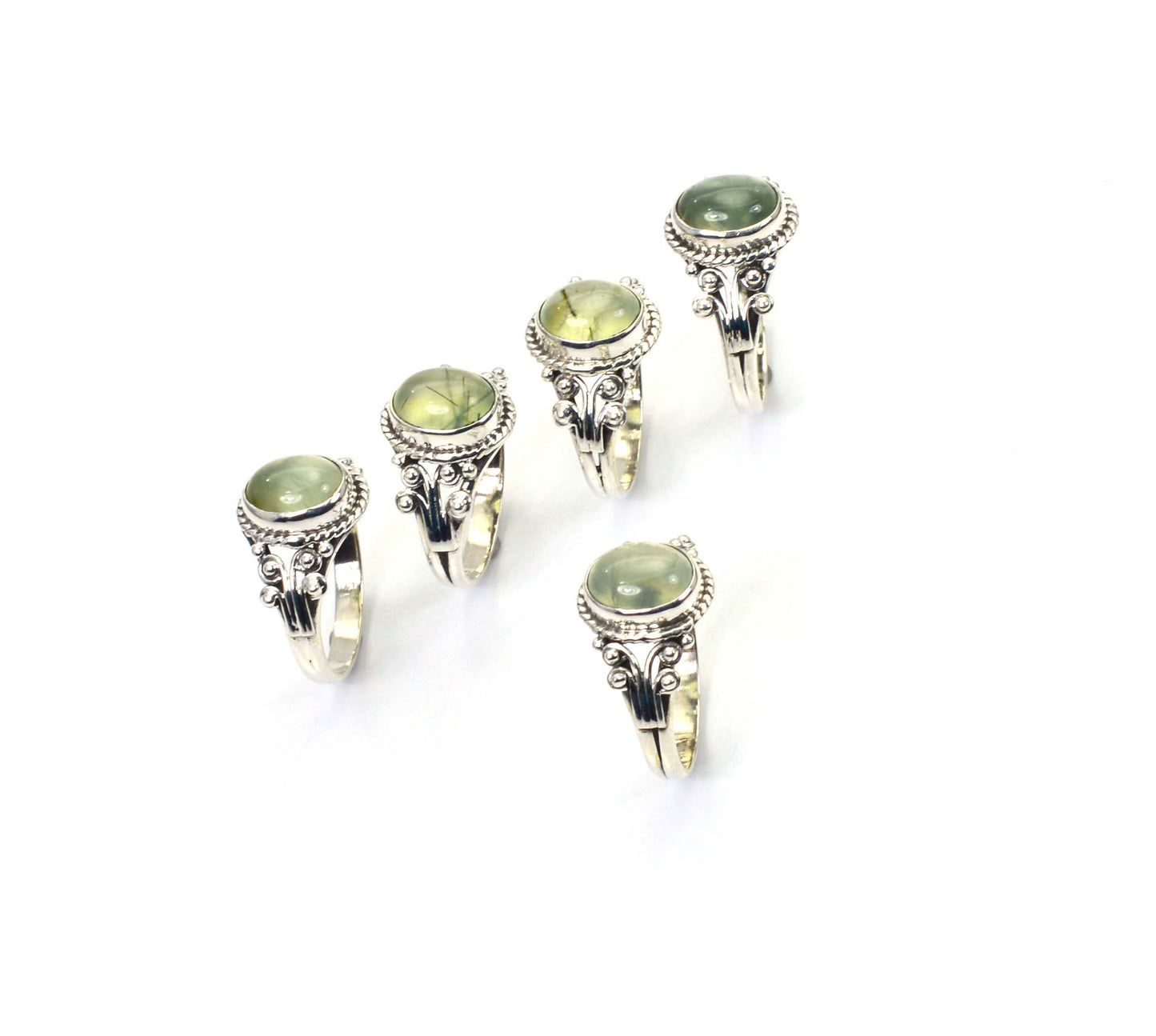 WHOLESALE 5PC 925 SOLID STERLING SILVER GREEN PREHNITE RING LOT