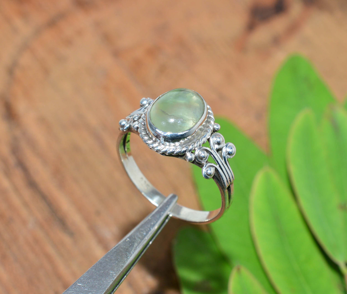 WHOLESALE 5PC 925 SOLID STERLING SILVER GREEN PREHNITE RING LOT
