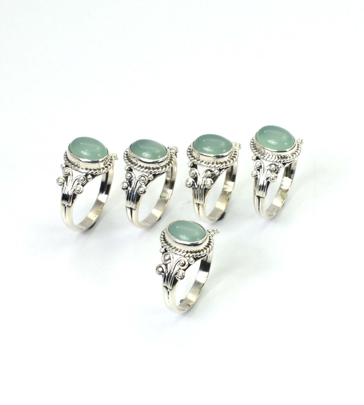 WHOLESALE 5PC 925 SOLID STERLING SILVER AQUA CHALCEDONY RING LOT