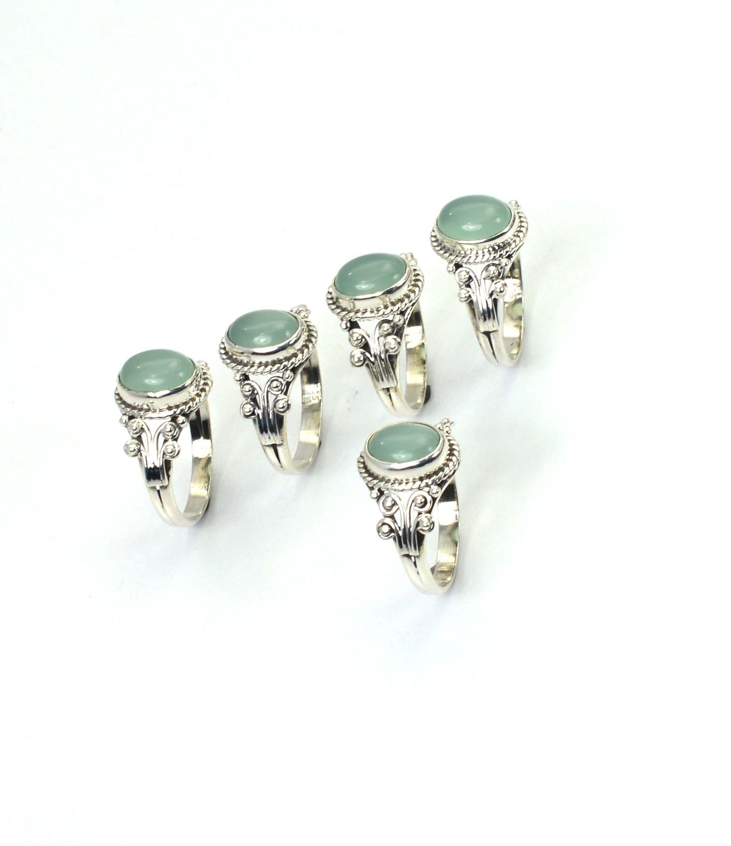 WHOLESALE 5PC 925 SOLID STERLING SILVER AQUA CHALCEDONY RING LOT