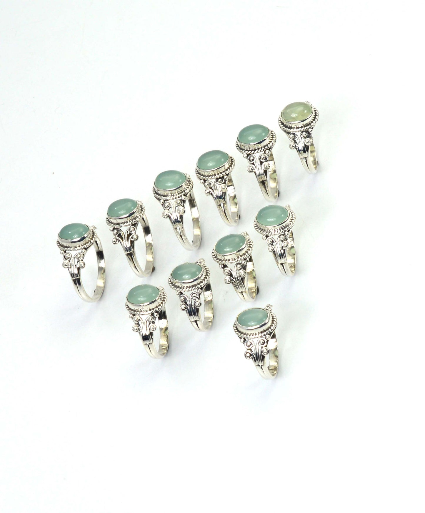 WHOLESALE 11PC 925 SOLID STERLING SILVER AQUA CHALCEDONY RING LOT