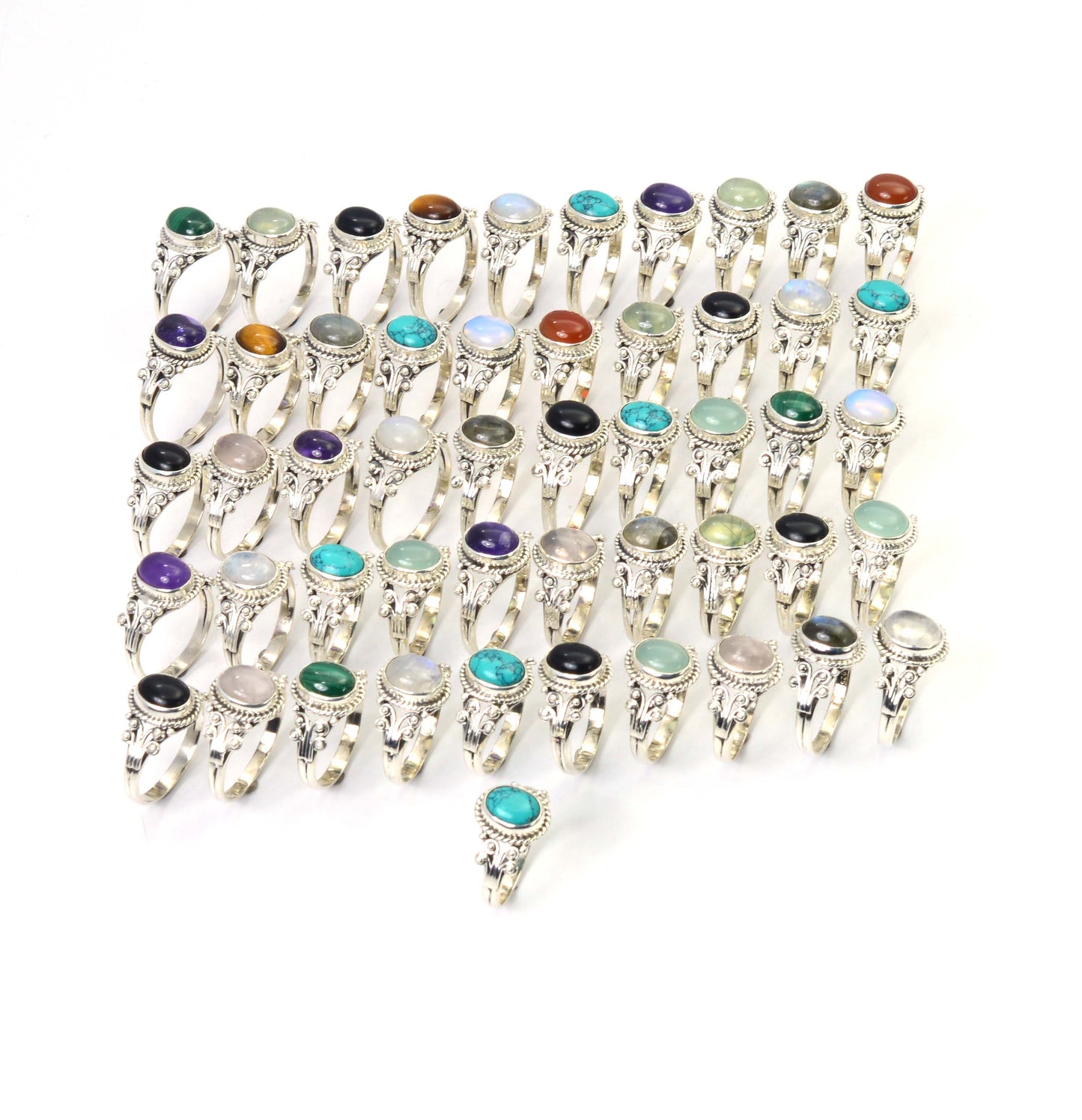 WHOLESALE 51PC 925 SOLID STERLING SILVER LABRADORITE MIX STONE RING LOT