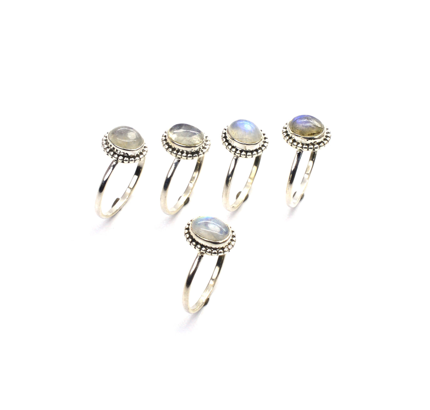 WHOLESALE 5PC 925 SOLID STERLING SILVER WHITE RAINBOW MOONSTONE  RING LOT