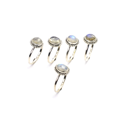 WHOLESALE 5PC 925 SOLID STERLING SILVER WHITE RAINBOW MOONSTONE  RING LOT