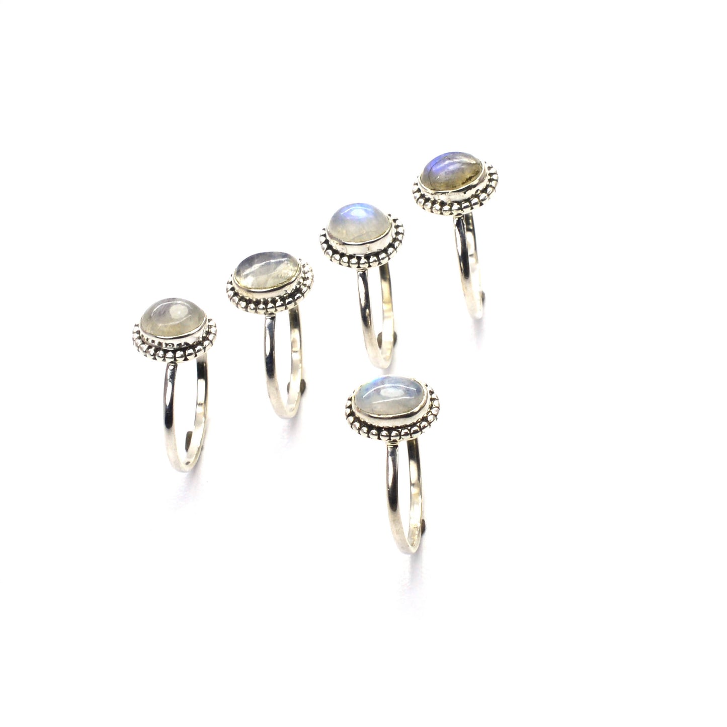 WHOLESALE 5PC 925 SOLID STERLING SILVER WHITE RAINBOW MOONSTONE  RING LOT