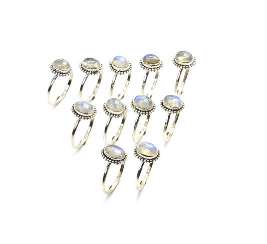 WHOLESALE 11PC 925 SOLID STERLING SILVER WHITE RAINBOW MOONSTONE RING LOT