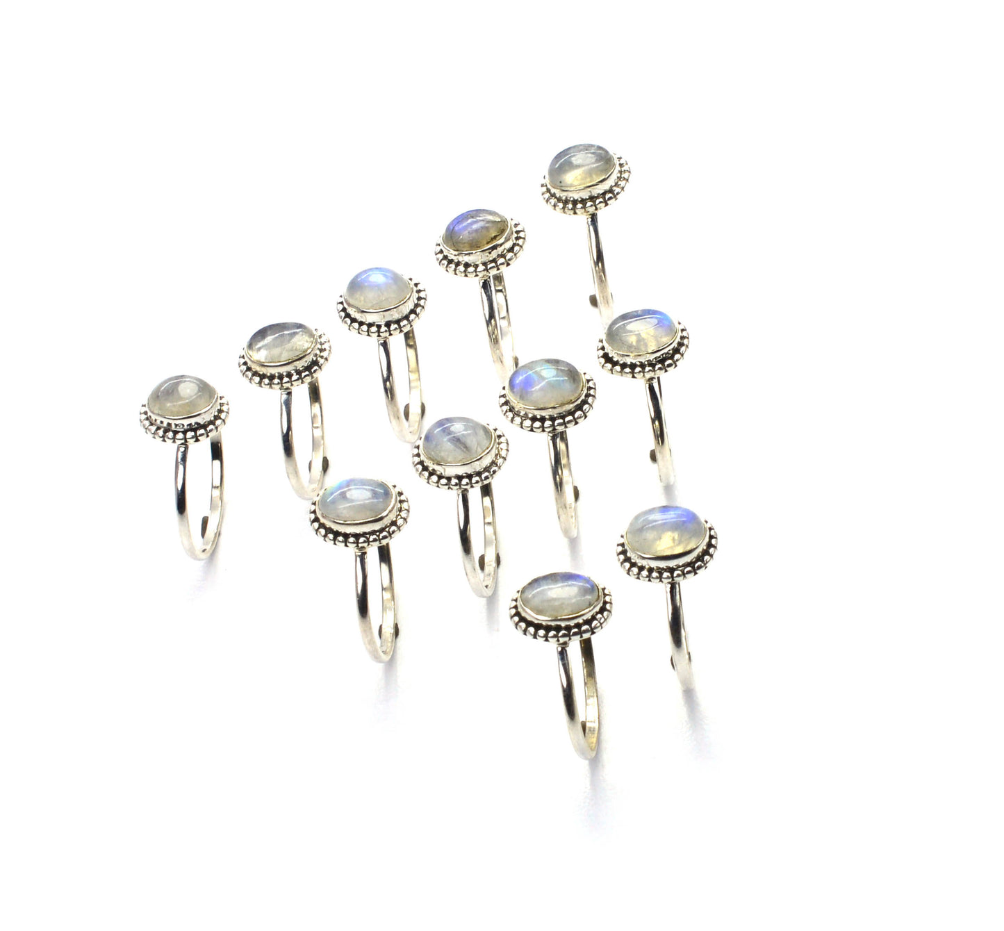 WHOLESALE 11PC 925 SOLID STERLING SILVER WHITE RAINBOW MOONSTONE RING LOT