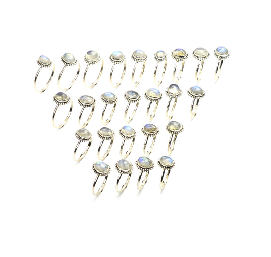 WHOLESALE 25PC 925 SOLID STERLING SILVER WHITE RAINBOW MOONSTONE RING LOT