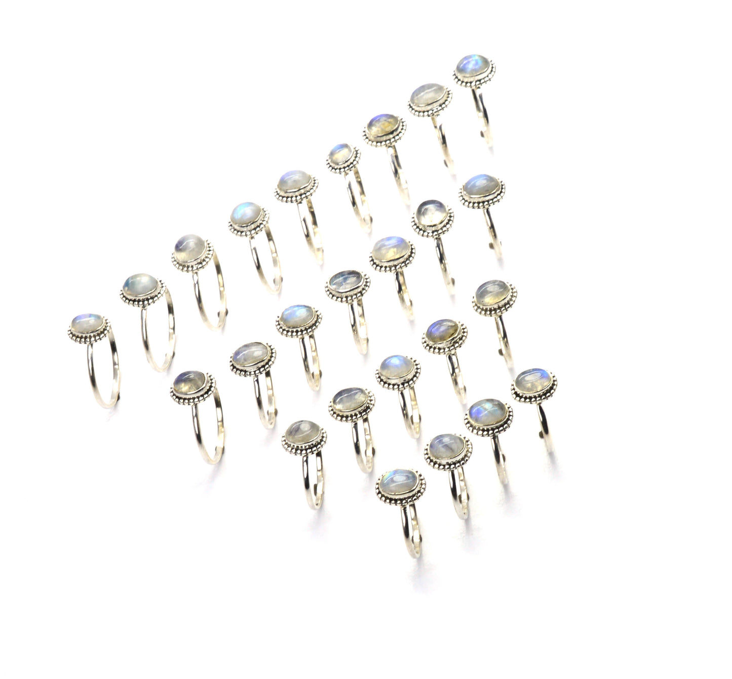 WHOLESALE 25PC 925 SOLID STERLING SILVER WHITE RAINBOW MOONSTONE RING LOT