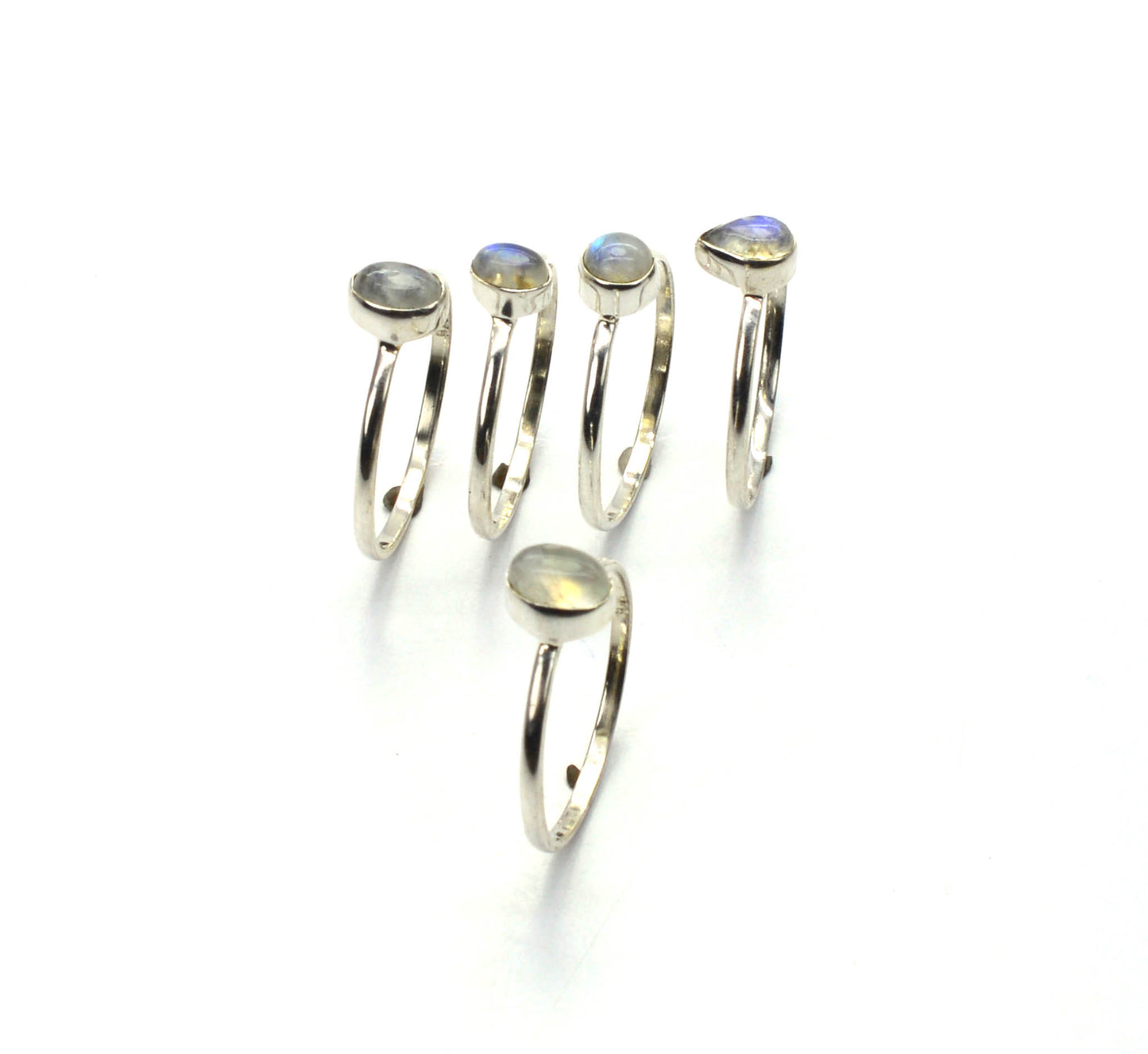 WHOLESALE 5PC 925 SOLID STERLING SILVER WHITE RAINBOW MOONSTONE RING LOT
