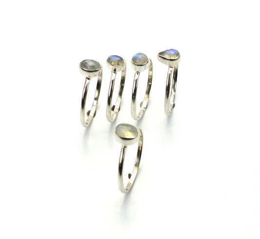 WHOLESALE 5PC 925 SOLID STERLING SILVER WHITE RAINBOW MOONSTONE RING LOT