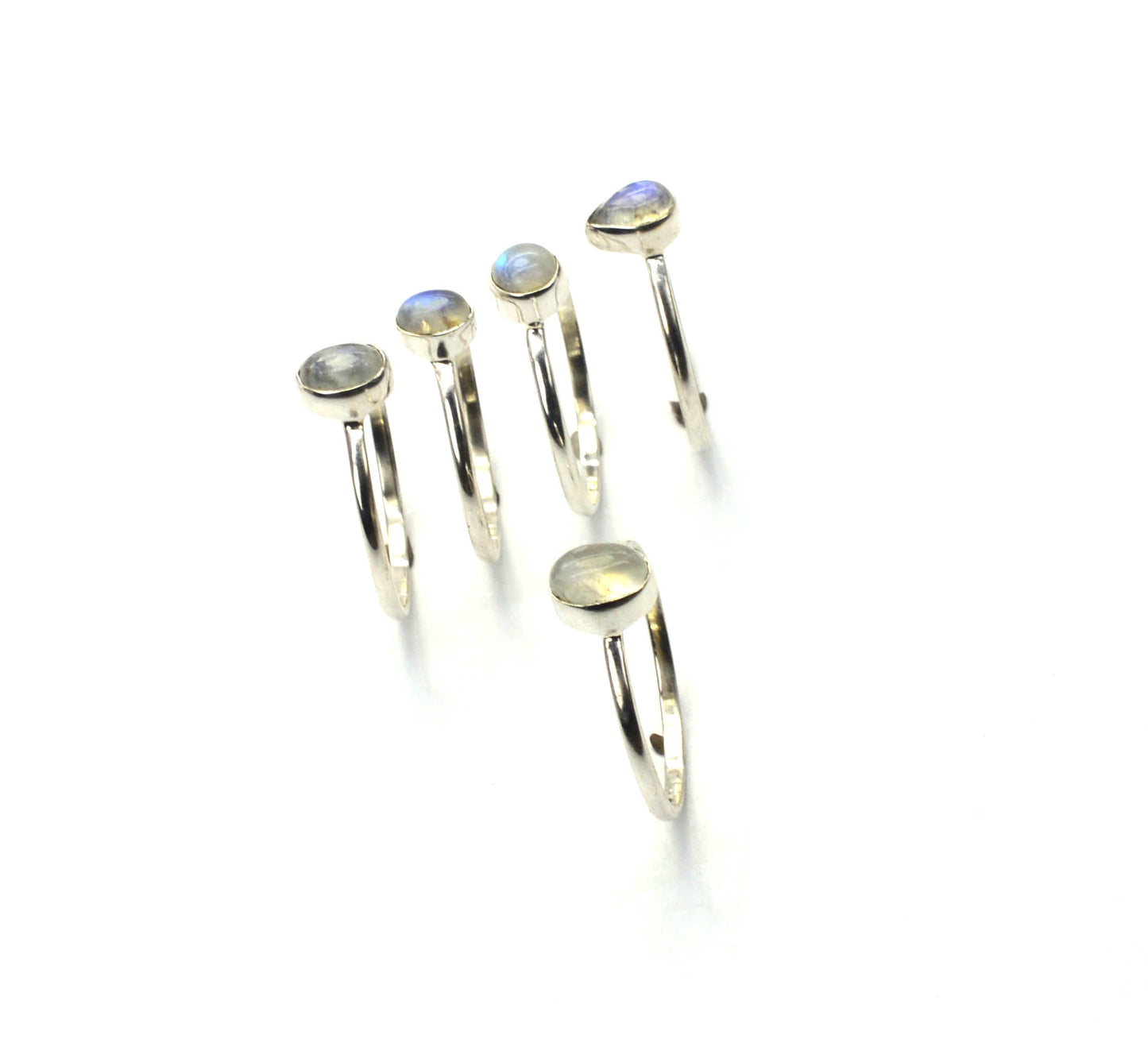WHOLESALE 5PC 925 SOLID STERLING SILVER WHITE RAINBOW MOONSTONE RING LOT