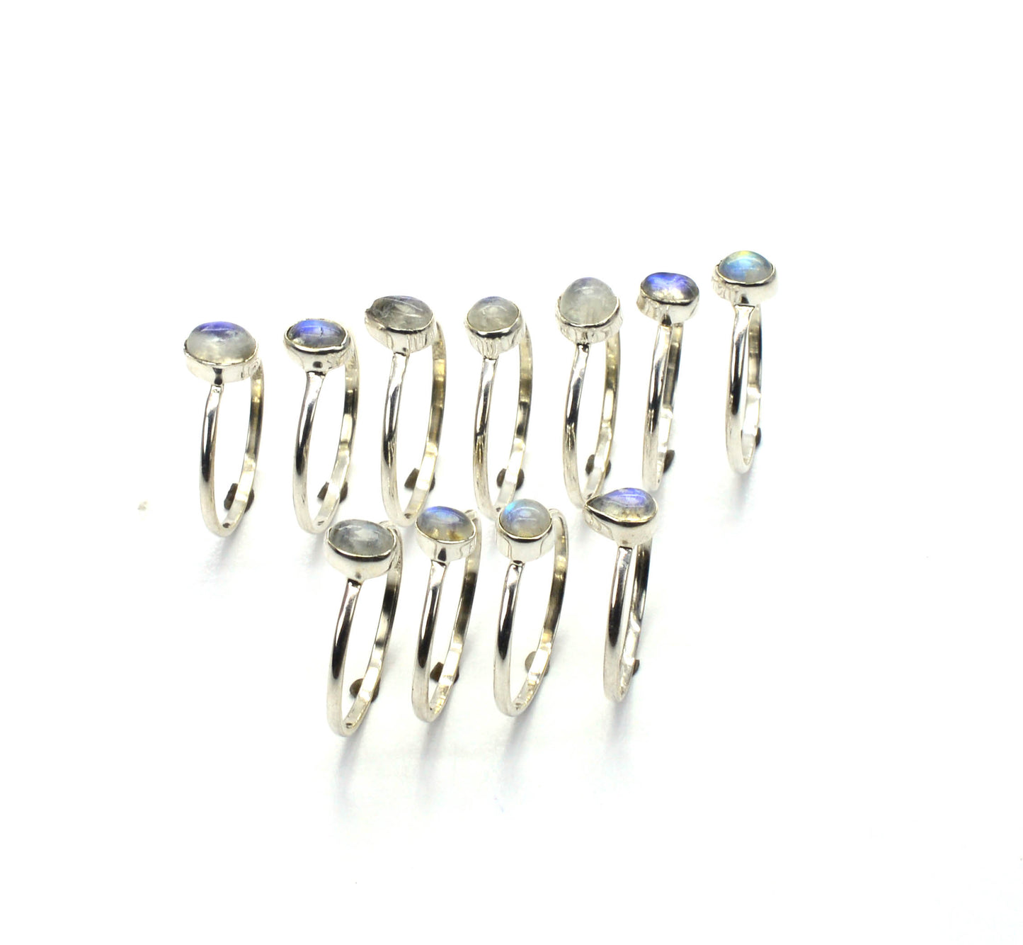 WHOLESALE 11PC 925 SOLID STERLING SILVER WHITE RAINBOW MOONSTONE RING LOT