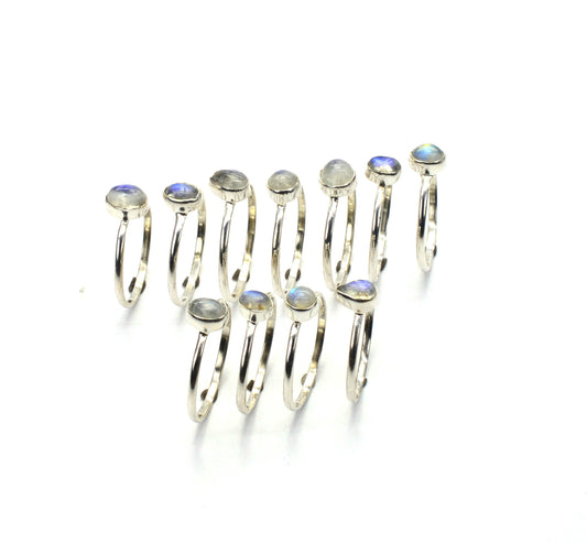 WHOLESALE 11PC 925 SOLID STERLING SILVER WHITE RAINBOW MOONSTONE RING LOT