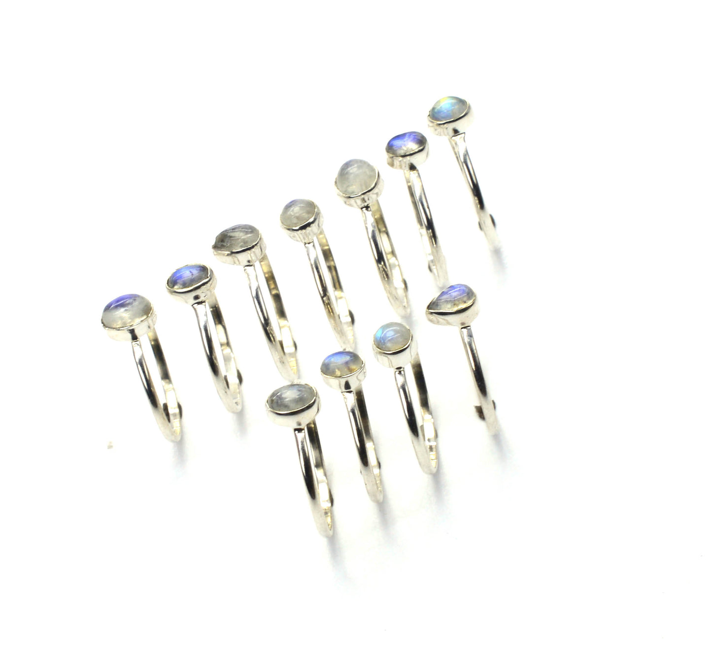 WHOLESALE 11PC 925 SOLID STERLING SILVER WHITE RAINBOW MOONSTONE RING LOT