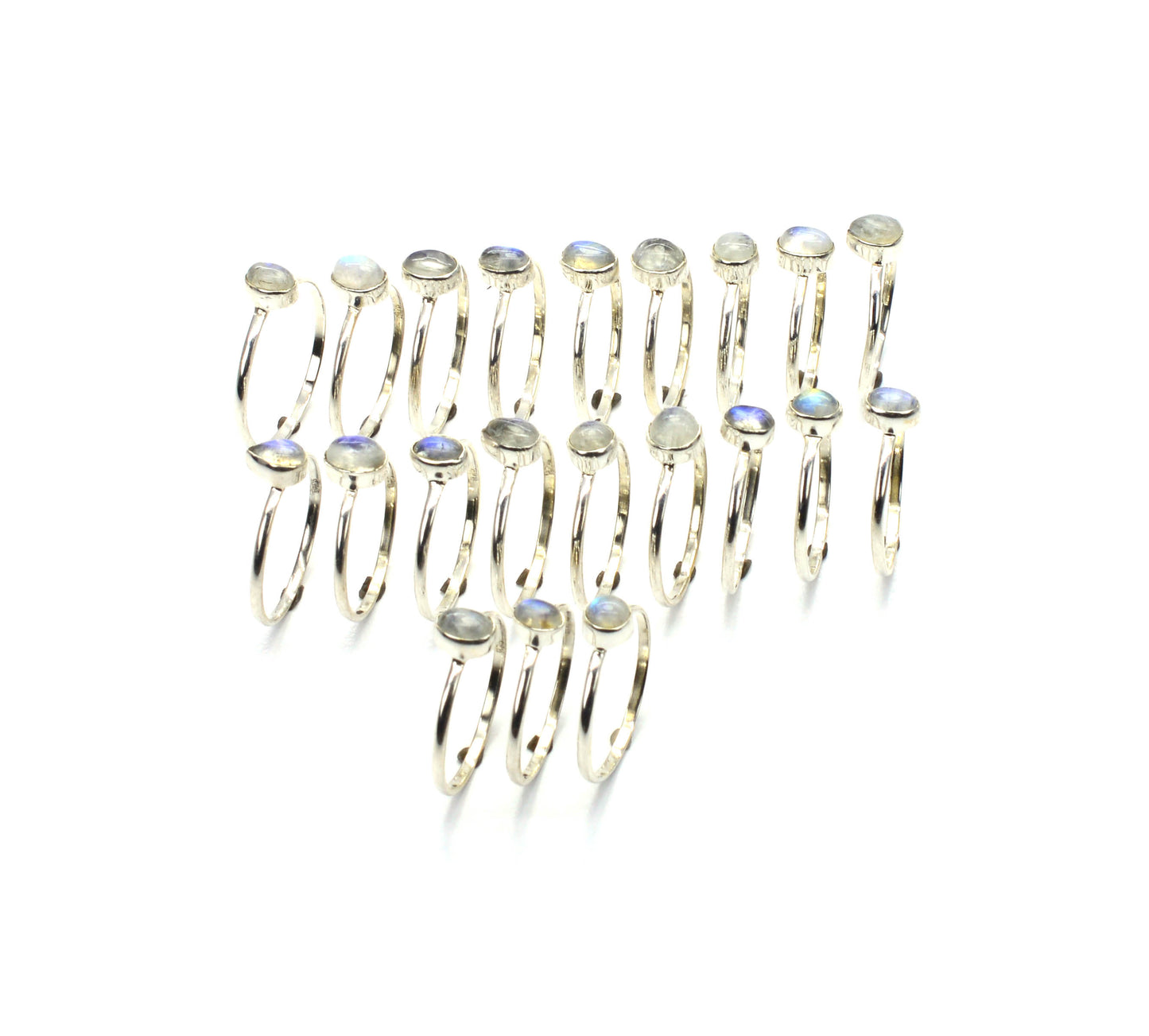 WHOLESALE 21PC 925 SOLID STERLING SILVER WHITE RAINBOW MOONSTONE RING LOT