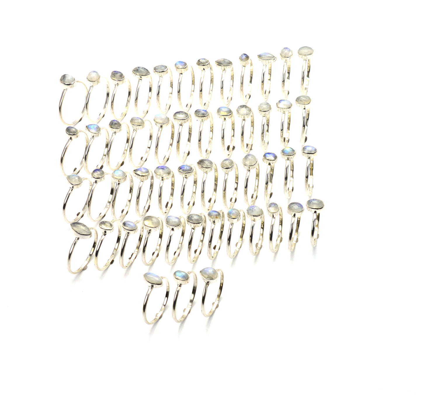 WHOLESALE 51PC 925 SOLID STERLING SILVER WHITE RAINBOW MOONSTONE RING LOT