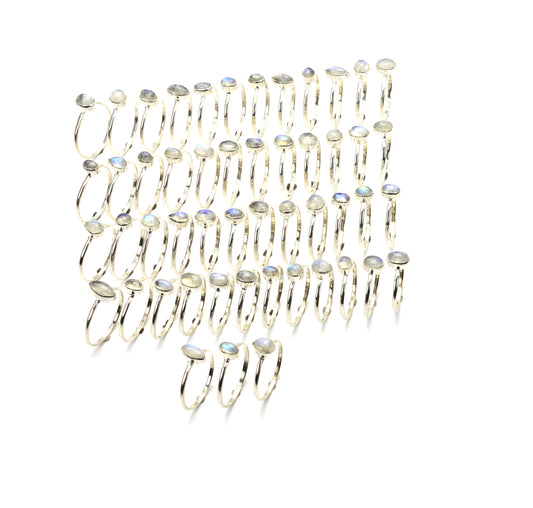 WHOLESALE 51PC 925 SOLID STERLING SILVER WHITE RAINBOW MOONSTONE RING LOT