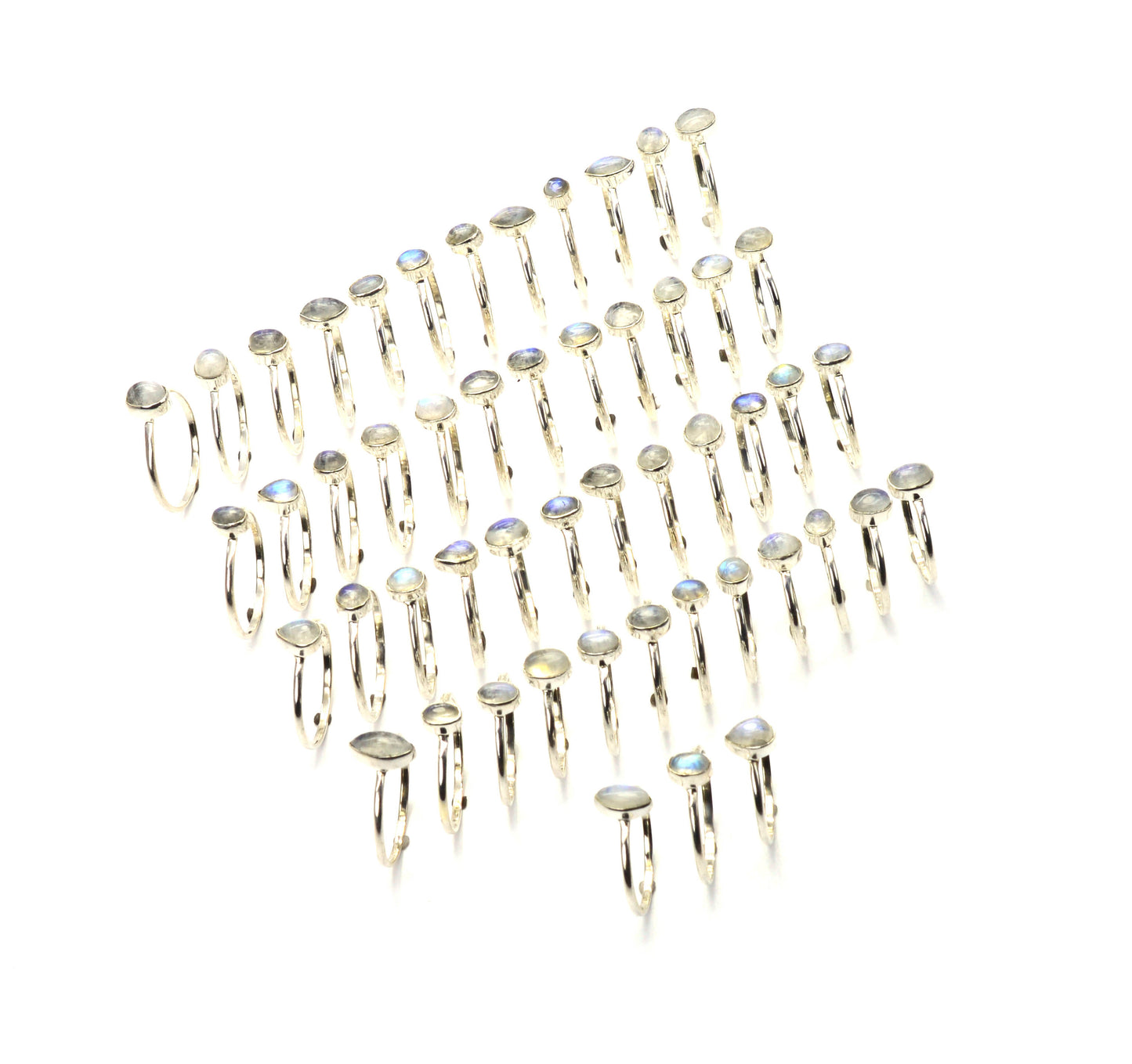 WHOLESALE 51PC 925 SOLID STERLING SILVER WHITE RAINBOW MOONSTONE RING LOT