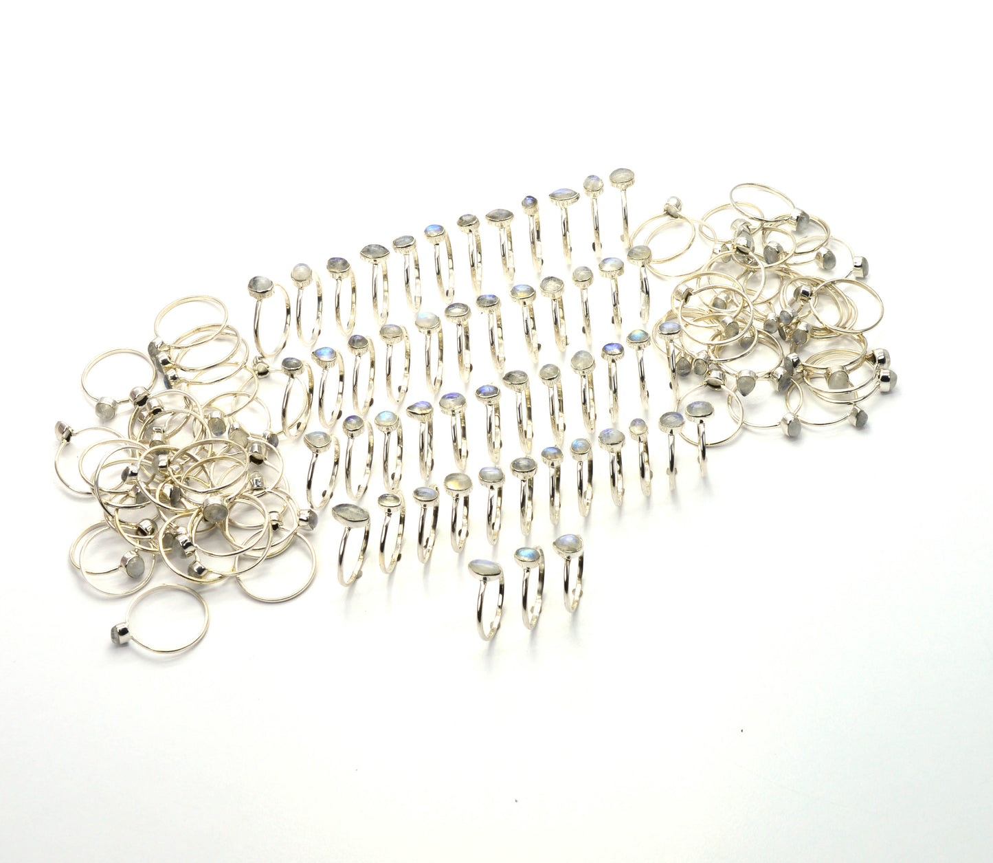 WHOLESALE 101PC 925 SOLID STERLING SILVER WHITE RAINBOW MOONSTONE RING LOT