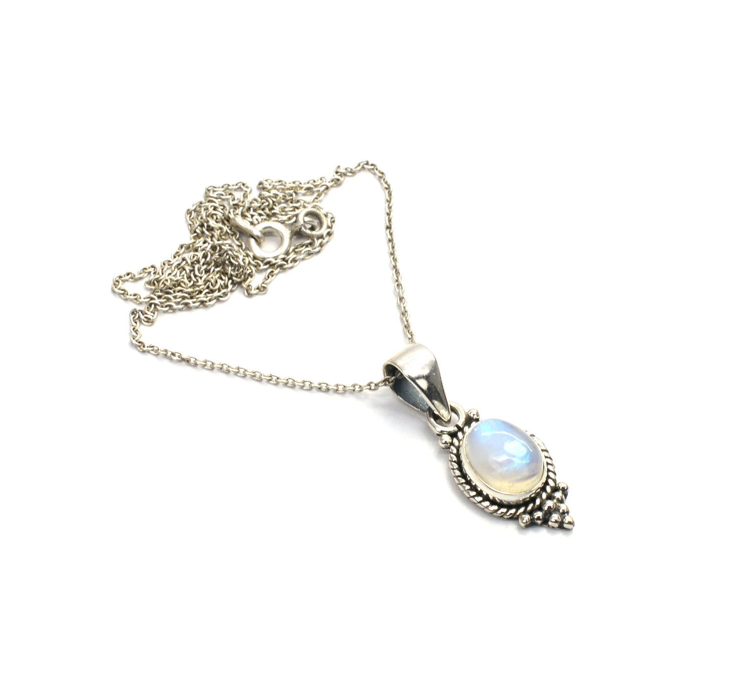 925 SOLID STERLING SILVER WHITE RAINBOW MOONSTONE CHAIN PENDANT