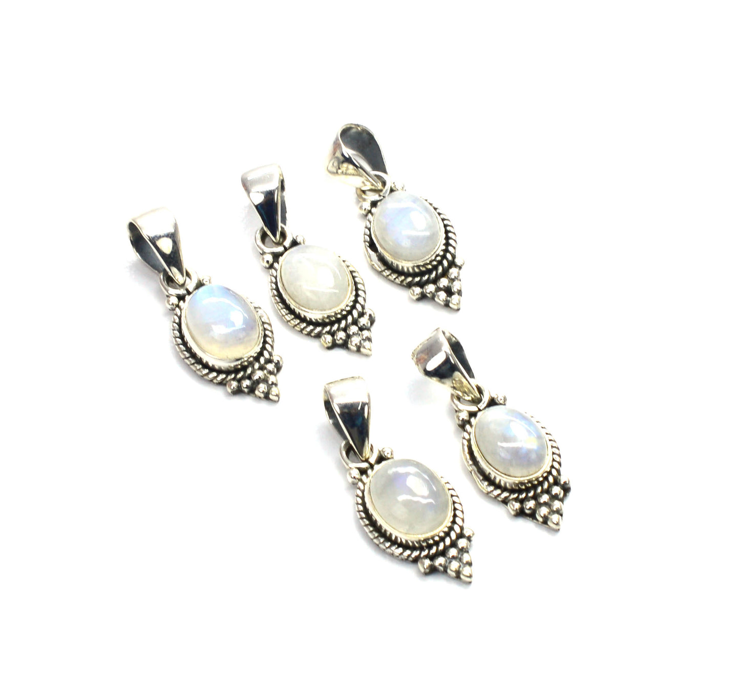 WHOLESALE 5PC 925 SOLID STERLING SILVER WHITE RAINBOW MOONSTONE PENDANT LOT