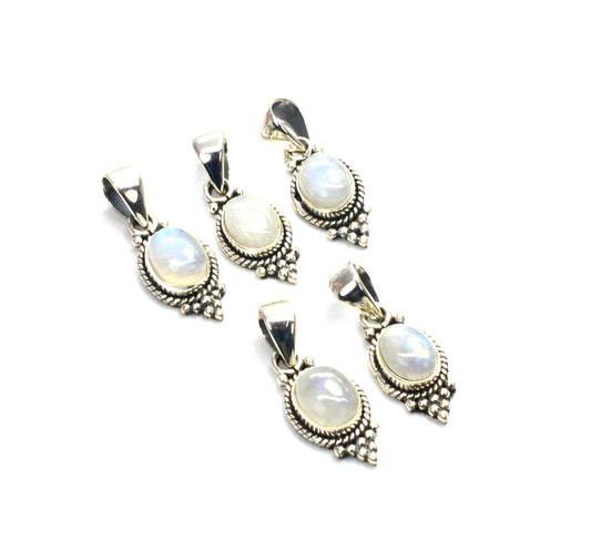 WHOLESALE 5PC 925 SOLID STERLING SILVER WHITE RAINBOW MOONSTONE PENDANT LOT