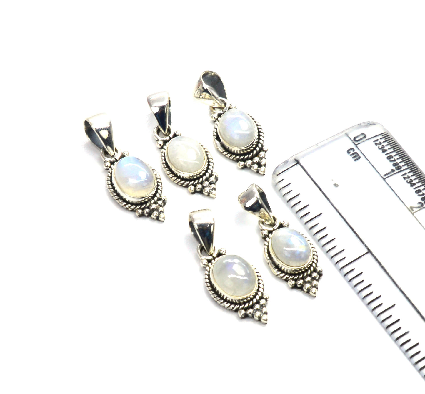 WHOLESALE 5PC 925 SOLID STERLING SILVER WHITE RAINBOW MOONSTONE PENDANT LOT