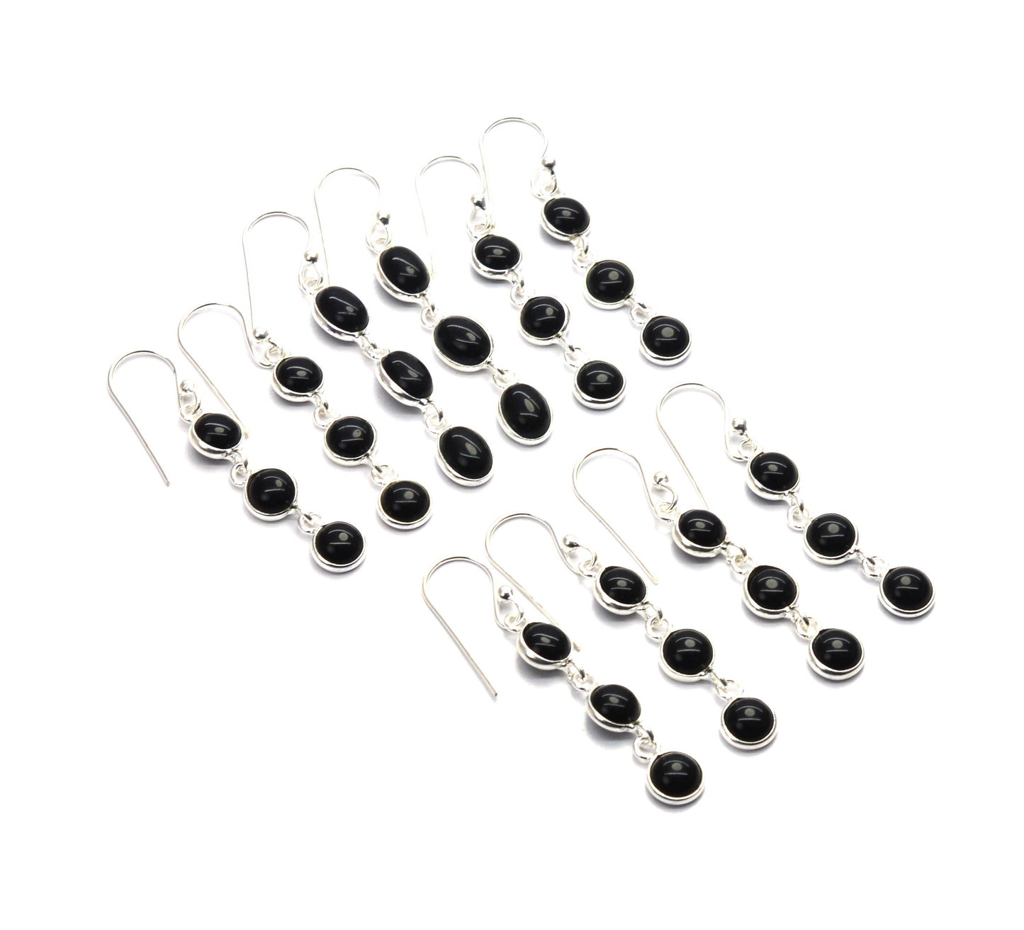 WHOLESALE 5PR 925 SOLID STERLING SILVER BLACK ONYX HOOK EARRING LOT