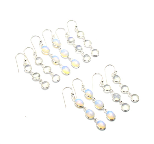 WHOLESALE 5PR 925 SOLID STERLING SILVER MILKY OPALITE HOOK EARRING LOT