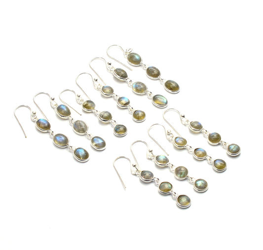 WHOLESALE 5PR 925 SOLID STERLING SILVER LABRADORITE HOOK EARRING LOT