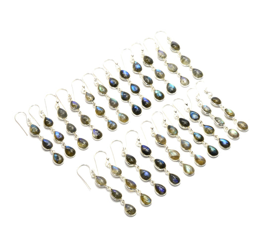 WHOLESALE 11PR 925 SOLID STERLING SILVER LABRADORITE HOOK EARRING LOT