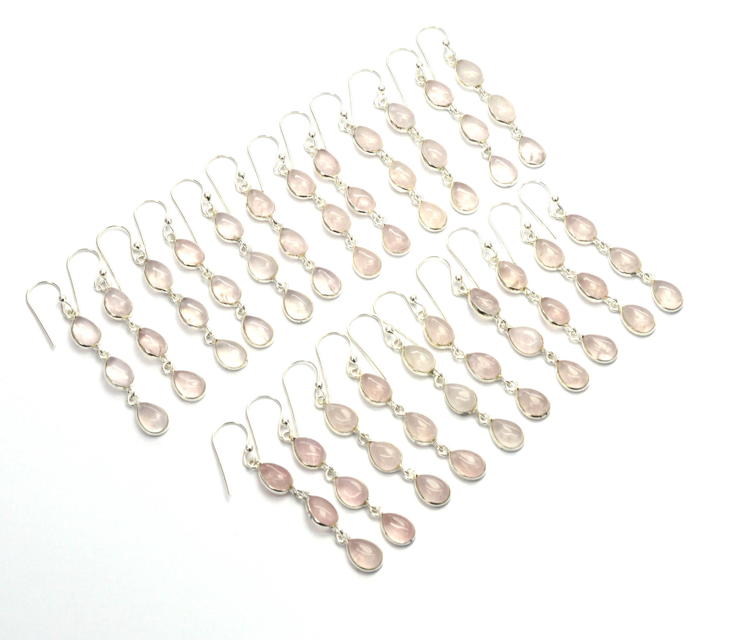 WHOLESALE 11PR 925 SOLID STERLING SILVER PINK ROSE QUARTZ HOOK EARRING LOT