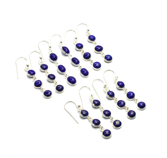 WHOLESALE 5PR 925 SOLID STERLING SILVER BLUE LAPIS LAZULI HOOK EARRING LOT