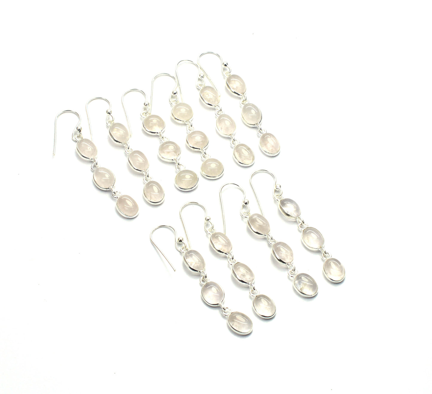WHOLESALE 5PR 925 SOLID STERLING SILVER PINK ROSE QUARTZ HOOK EARRING LOT