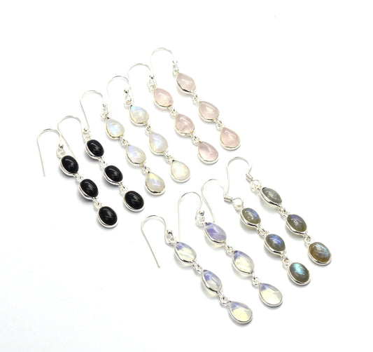 WHOLESALE 5PR 925 SOLID STERLING SILVER PINK ROSE QUARTZ MIX HOOK EARRING LOT