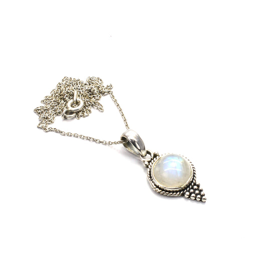 925 SOLID STERLING SILVER WHITE RAINBOW MOONSTONE CHAIN PENDANT