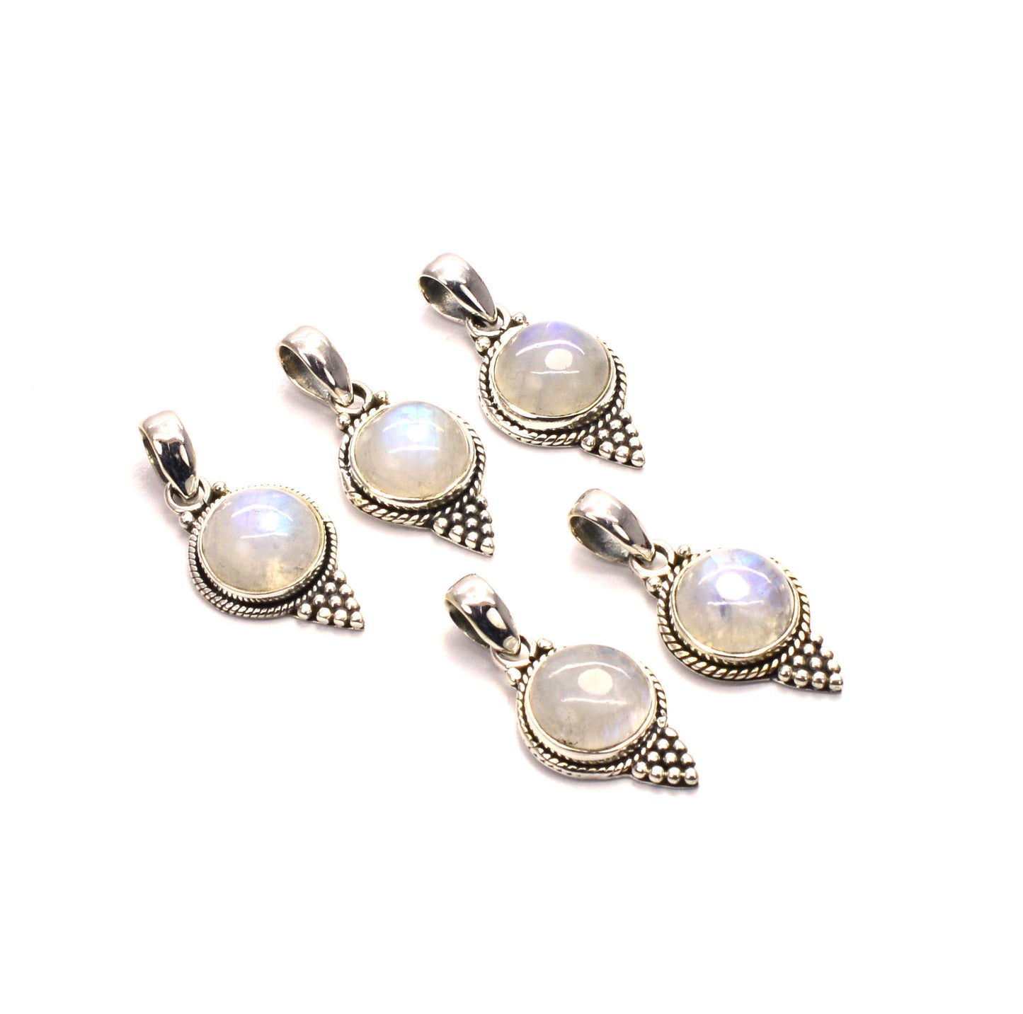 WHOLESALE 5PC 925 SOLID STERLING SILVER WHITE RAINBOW MOONSTONE PENDANT LOT