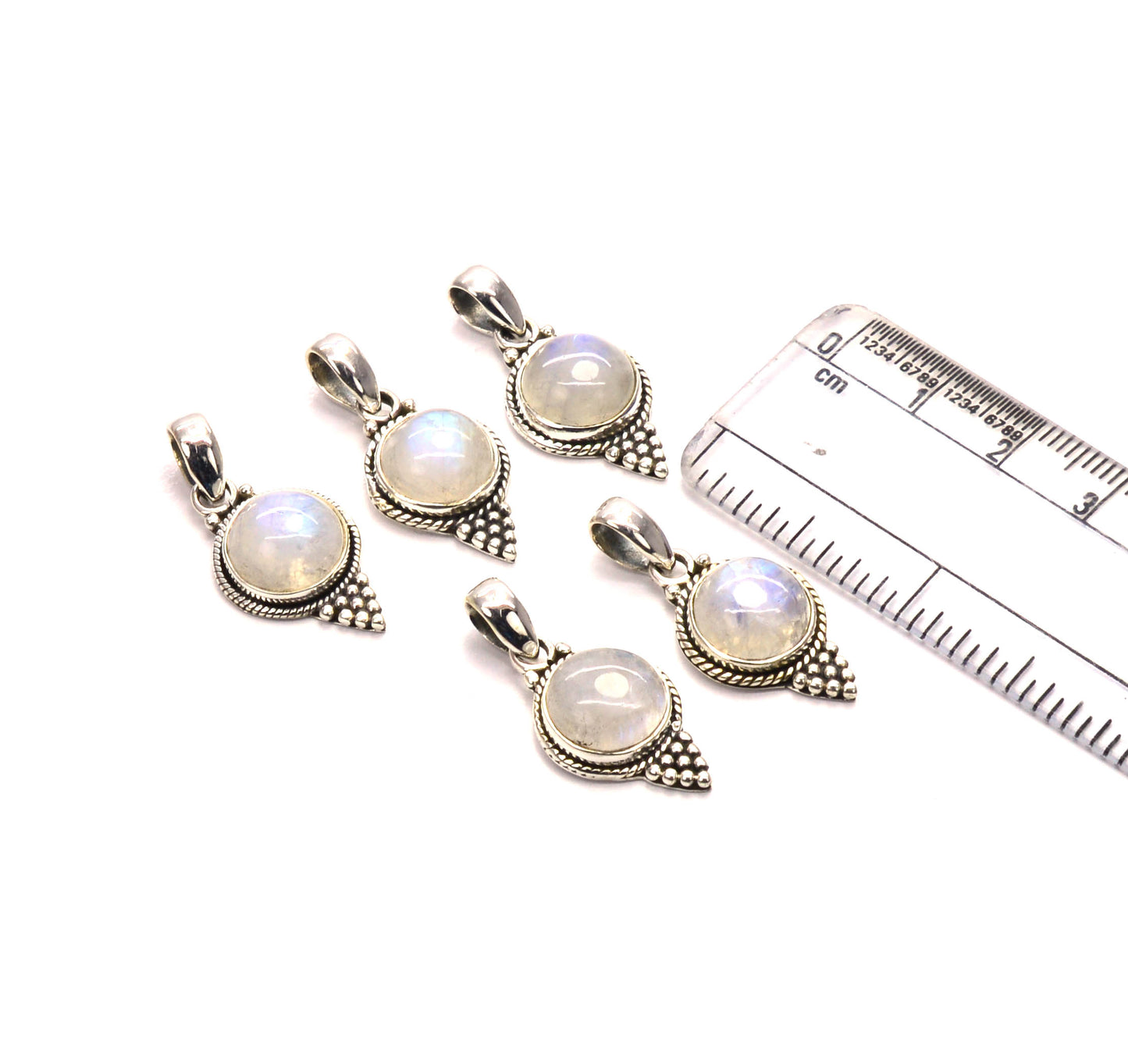 WHOLESALE 5PC 925 SOLID STERLING SILVER WHITE RAINBOW MOONSTONE PENDANT LOT