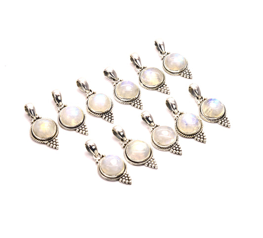 WHOLESALE 11PC 925 SOLID STERLING SILVER WHITE RAINBOW MOONSTONE PENDANT LOT