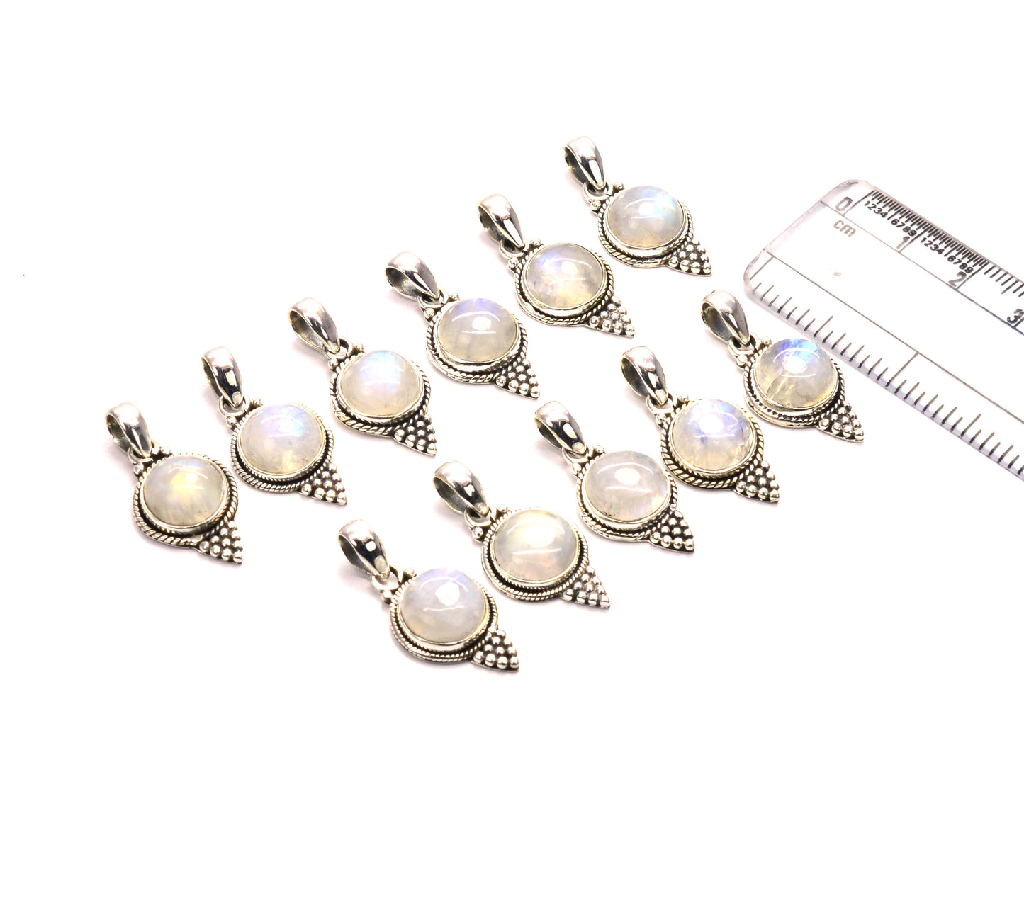 WHOLESALE 11PC 925 SOLID STERLING SILVER WHITE RAINBOW MOONSTONE PENDANT LOT