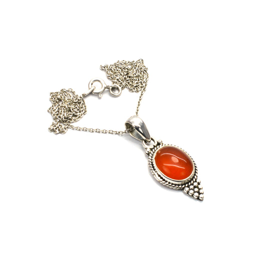 925 SOLID STERLING SILVER RED CARNELIAN CHAIN PENDANT