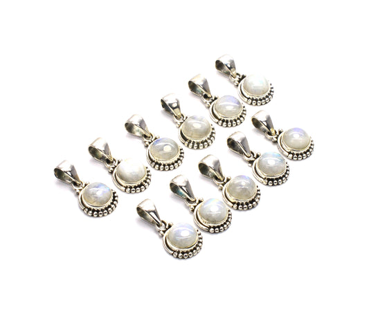 WHOLESALE 11PC 925 SOLID STERLING SILVER WHITE RAINBOW MOONSTONE PENDANT LOT