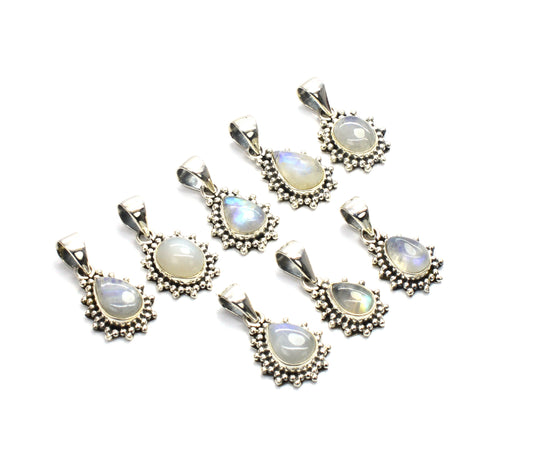 WHOLESALE 8PC 925 SOLID STERLING SILVER WHITE RAINBOW MOONSTONE PENDANT LOT