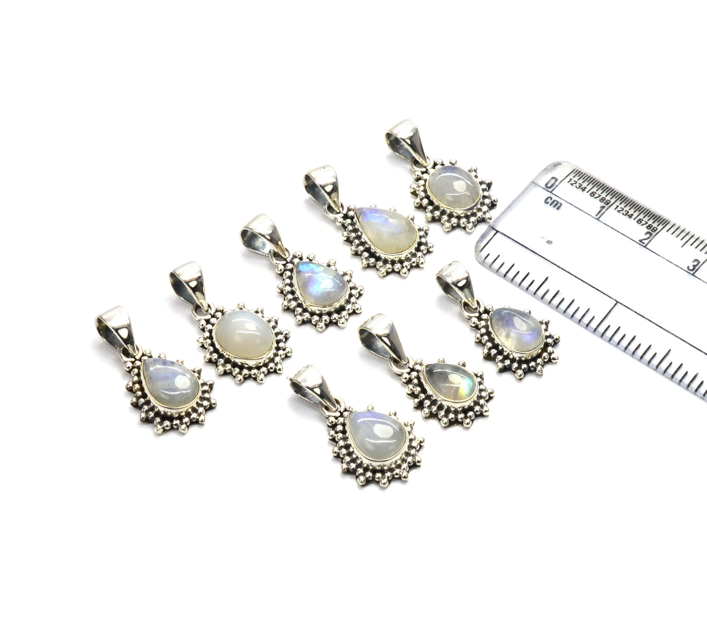 WHOLESALE 8PC 925 SOLID STERLING SILVER WHITE RAINBOW MOONSTONE PENDANT LOT