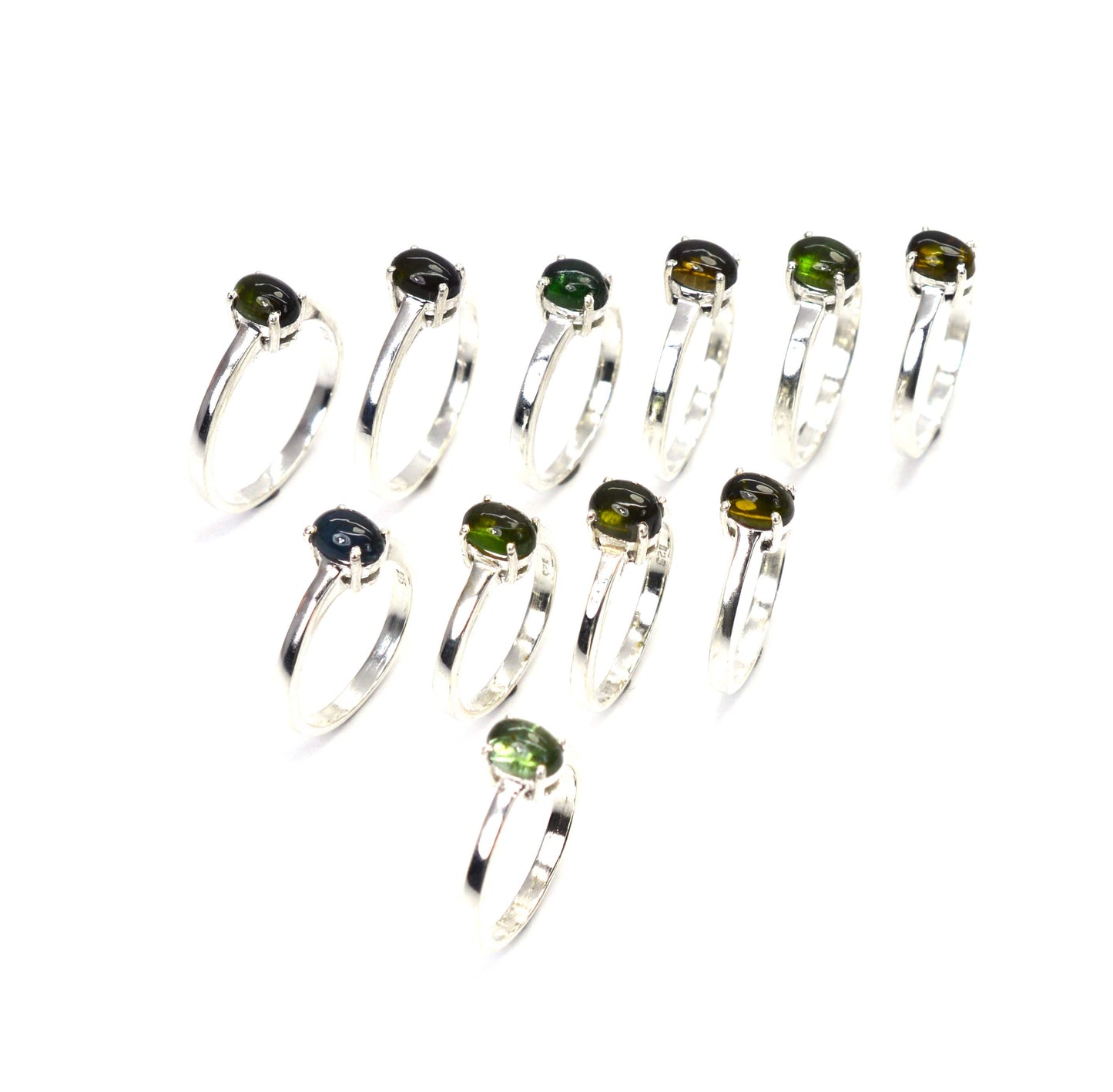 WHOLESALE 11PC 925 SOLID STERLING SILVER GREEN TOURMALINE RING LOT