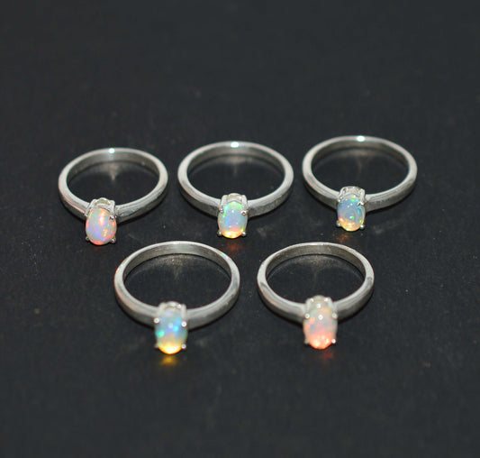 WHOLESALE 5PC 925 SOLID STERLING SILVER ETHIOPIAN OPAL RING LOT