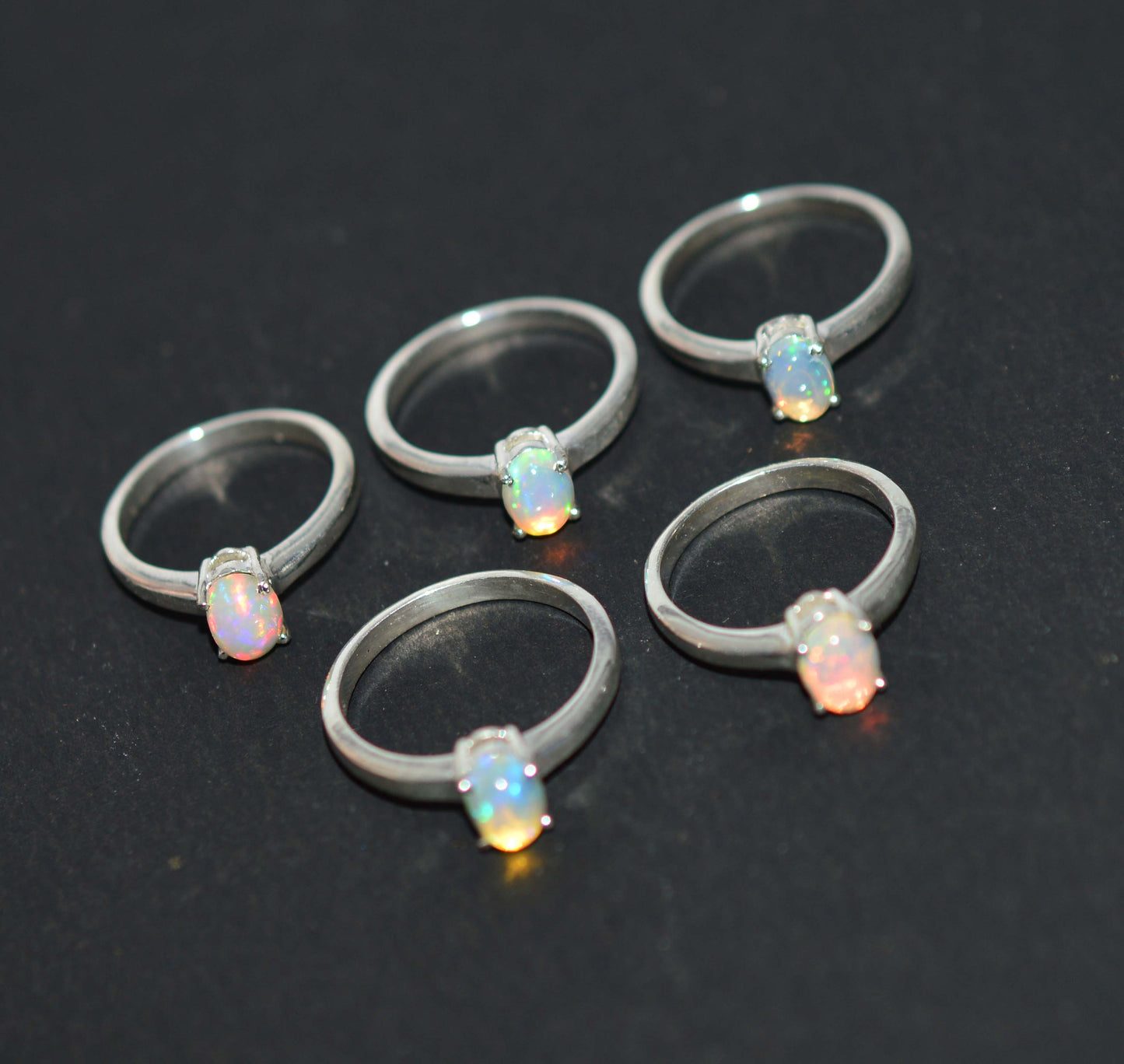 WHOLESALE 5PC 925 SOLID STERLING SILVER ETHIOPIAN OPAL RING LOT